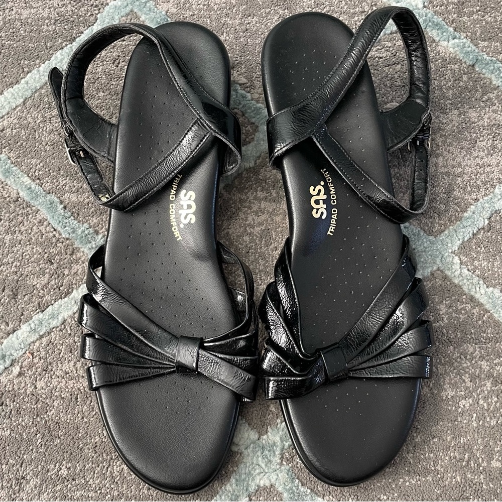 SAS All Black Strappy Wedge Sandal for Women